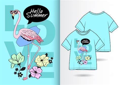 Premium Vector Hand Drawn Cute Flamingo With T Shirt