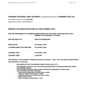 Fillable Online Request For Quotation Rfq No Tnpa Hq Transnet