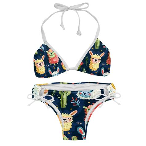 Sexy Women S String Bikini Set Cute Llama Alpaca Cactus Print Two Piece