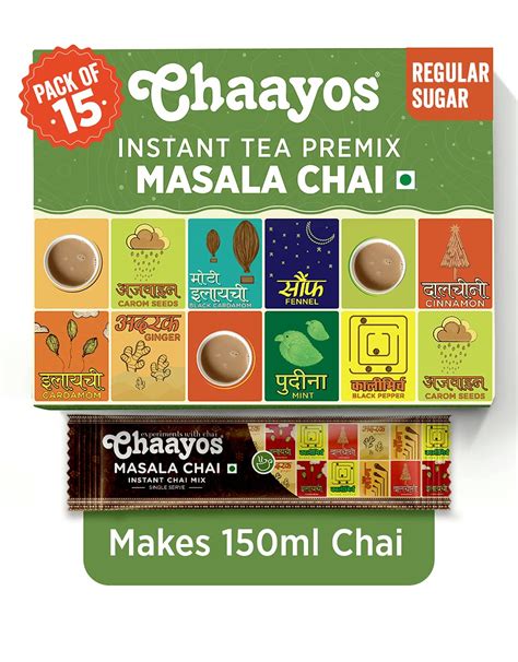 Chaayos Instant Tea Premix Regular Sugar Masala Flavour 15 Sachets Instant Tea Tea