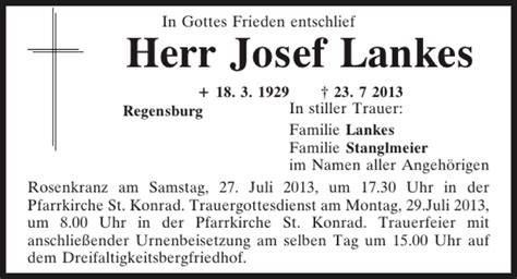 Traueranzeigen Von Regensburg Josef Lankes Mittelbayerische Trauer