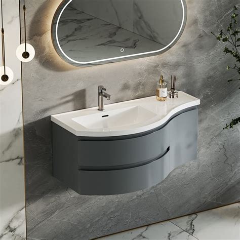 35 Floating Curved Bathroom Vanity Wall Mounted Half Circle Bathroom