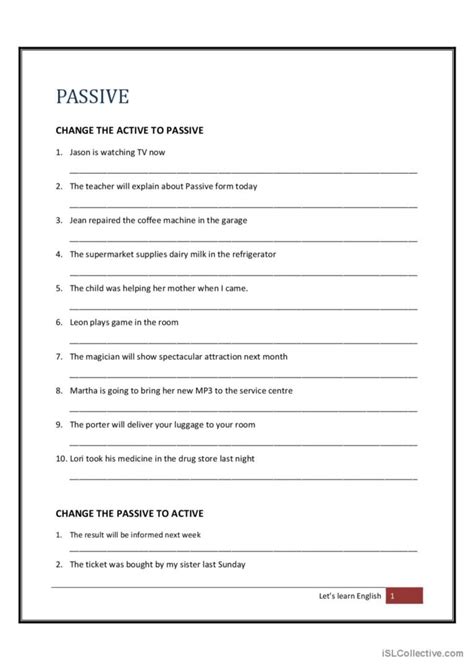 Passive Voice English Esl Worksheets Pdf And Doc