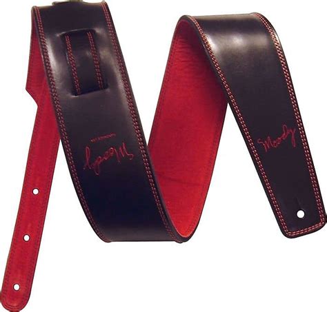 Moody Leather 2 5 Black Red Leather Standard Guitar Strap Reverb