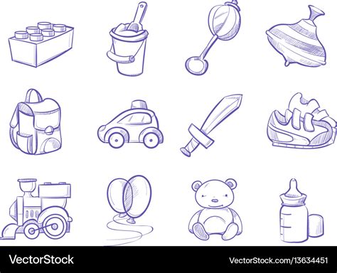 Children doodle toys and dolls sketch Royalty Free Vector