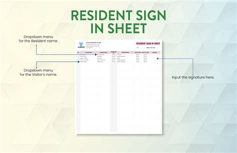 Resident Sign in Sheet Template in Excel, Google Sheets - Download | Template.net