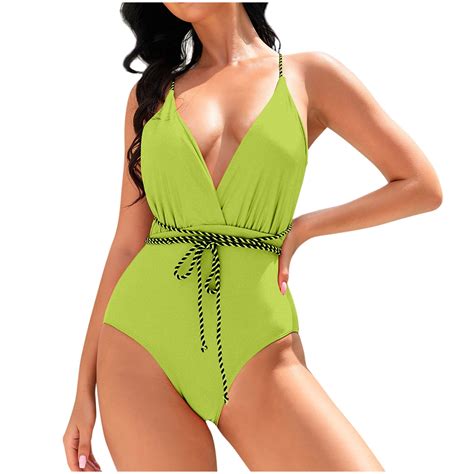 Youyipin Womens Swimsuits Women S Piece Swimsuit Fringe Hem V Neck High Waist Bikini Set
