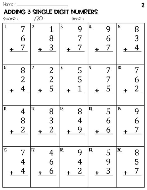 Free Three Number Addition Worksheet First Download Free Three Number