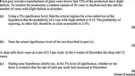 A Level Edexcel Maths Questions Hypothesis Testing For Binomial