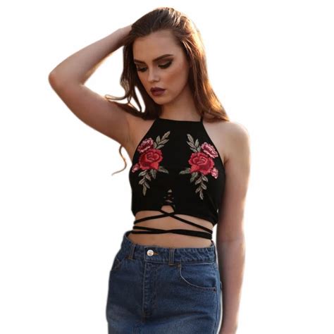 2017 Style Bellyband Summer Beach Casual Crop Tops Embroidery Flower