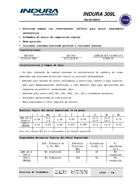 Ficha Tecnica E309 Soldadura Inox Soldadura Construcción