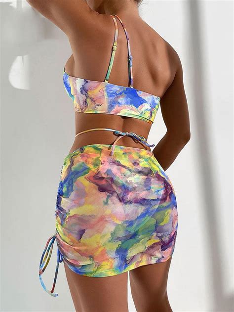 Sexy Tie Dyed One Shoulder Hollow Out Cutout Split Bikini Uniqistic