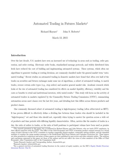 Automated Trading in Futures Markets | PDF | Futures Contract | Futures ...