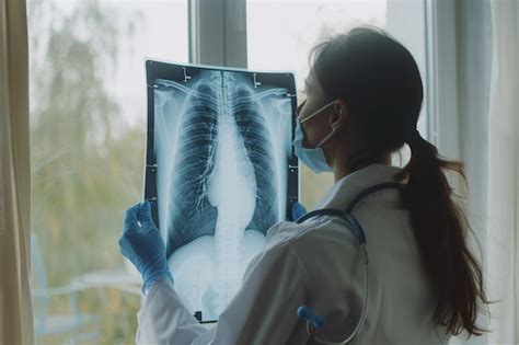 Médico Revisando Una Radiografía De Pecho Cerca De Una Ventana Se