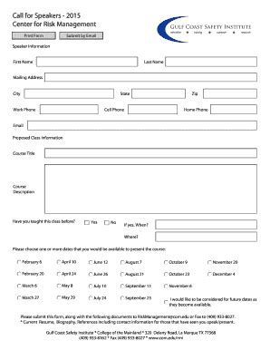 Fillable Online Call For Speakers Center For Risk Management Fax