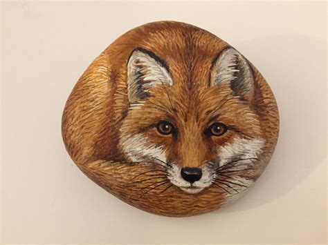 Fox Rock Fox Painted On Rock Rock Painting Rock Art Etsy