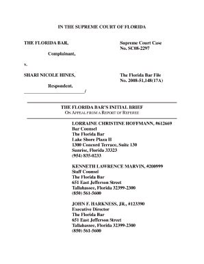 Fillable Online Archive Law Fsu The Florida Bar S Initial Brief On