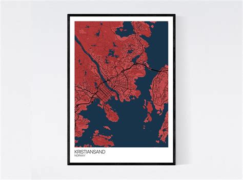 Kristiansand Norway Map Art Print Many Colours 350gsm Art | Etsy