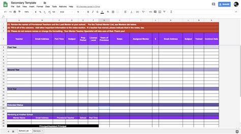 Mentor Spreadsheets Mentor Teaching Program