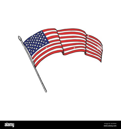 Usa National Waving Flag 4th Of July Hand Drawn Vector Illustration