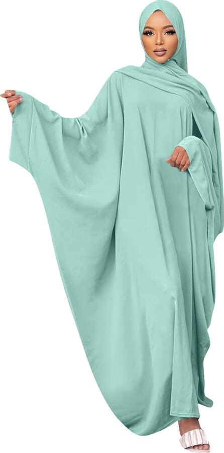 Imekis Muslim Dress For Women Hijab Abaya Batwing Sleeve Islamic Maxi Prayer Robe Plain Loose