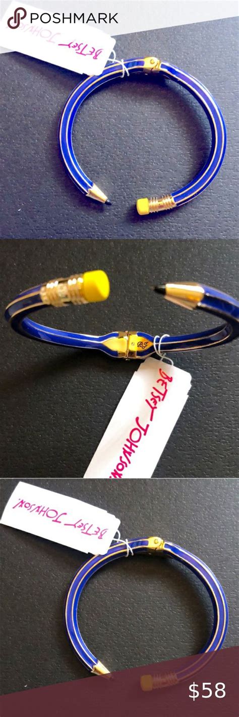 New Betsey Johnson Back To School Blue Pencil Bangle Gold Betsey