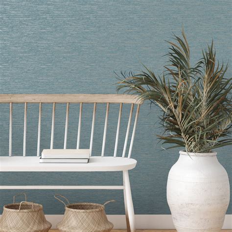 Miya Grasscloth Teal Textured Wallpaper Fine Decor