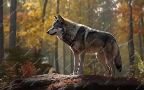 Premium Photo A Close Up Gray Wolf On A Forest Background Wild Forest