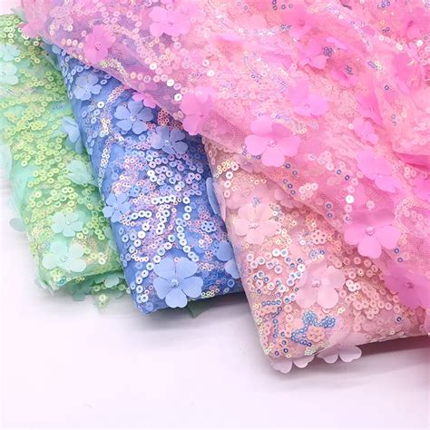 Beautiful 3d Flower Iridescent Sequin Mesh Dress Fabric Oneyard