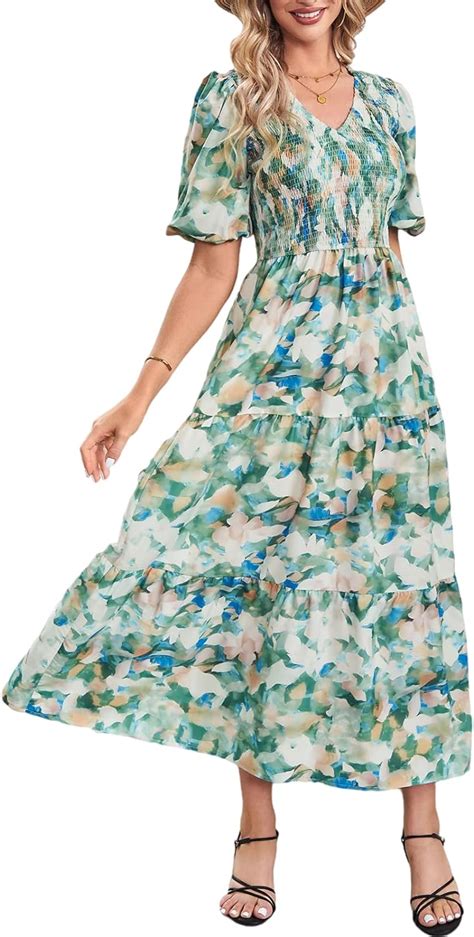 Sissyaki Women S Summer Boho Smocked Flowy Dress At Amazon Womens