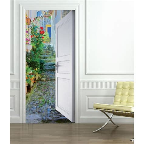 Stickers Porte Trompe L Oeil Ruelle Fleurie