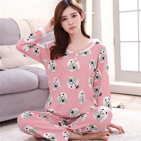 Autumn Long Sleeve Pajama Sets Lovely Panda Print Sleepwear Women