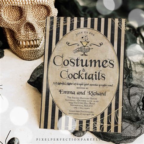 Editable Costumes And Cocktails Halloween Party Invitation Vintage