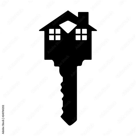 House Key Silhouette - Black and white silhouette of key with house shaped top portion Stock ...