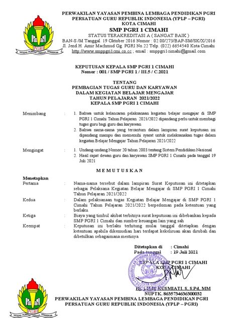 Pembagian Kop Tugas Mengajar 2020 Sd 2022 Ppg Pdf