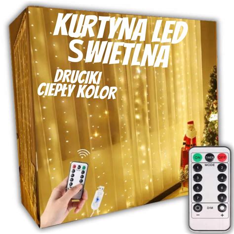 KURTYNA ŚWIETLNA 300 LED LAMPKI CIEPŁE 3x3 SOPLE ŚWIĄTECZNE NA OKNO