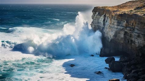 Premium Ai Image A Large Wave Crashing Into The Rocks