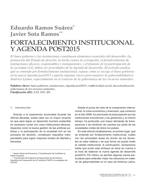 Fortalecimiento Institucional Y Agenda Post2015