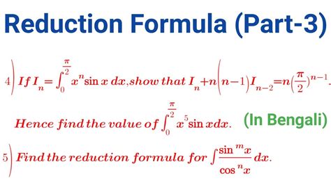 Reduction Formula Reduction Formula For X Nsinx And Sin M X Cos