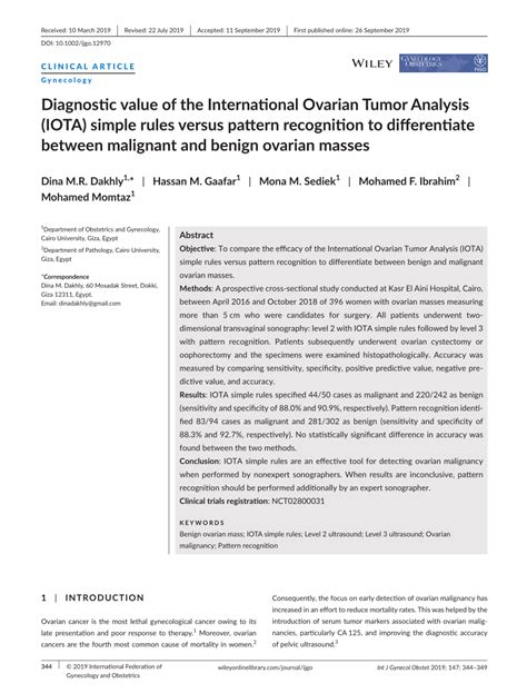 Pdf Diagnostic Value Of The International Ovarian Tumor Analysis