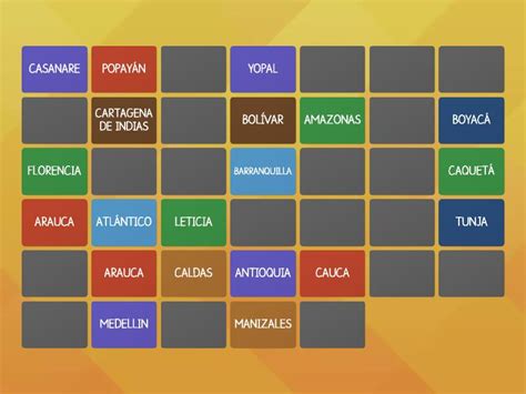 DEPARTAMENTOS Y CAPITALES DE COLOMBIA Matching Pairs