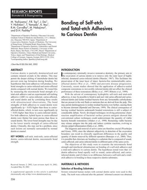 Bonding Of Self Etch And Total Etch Adhesives To Carious Dentin