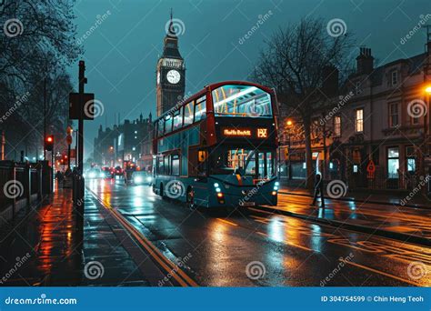 Double decker bus at night stock image. Image of parliament - 304754599