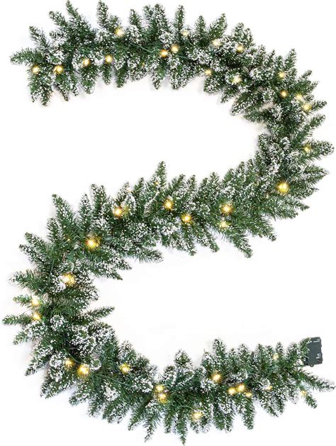 Amazon Glitzhome 2PK Pre Lit Snow Flocked Christmas Garland With