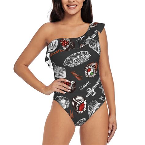 Bingfone Japanese Sushi Hashi Print Womens One Piece Swimsuits One