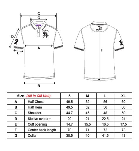 Polo Shirt Sizing Chart