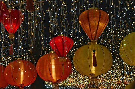 Premium Photo | Chinese lanterns hung up for mid autumn festival 1