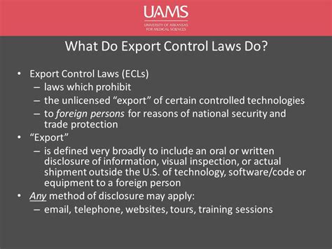 Introduction To Export Control U S Export Control Laws At The Uams Philip R Principe Director