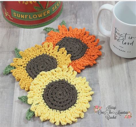 Crochet Sunflower Coaster Free Pattern Krissys Over The Mountain