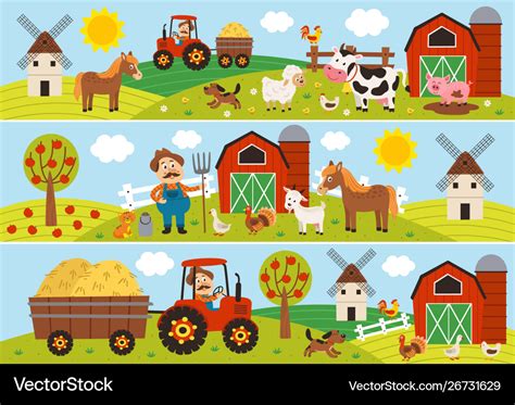 Horizontal Banners With Farmer And Pets Royalty Free Vector